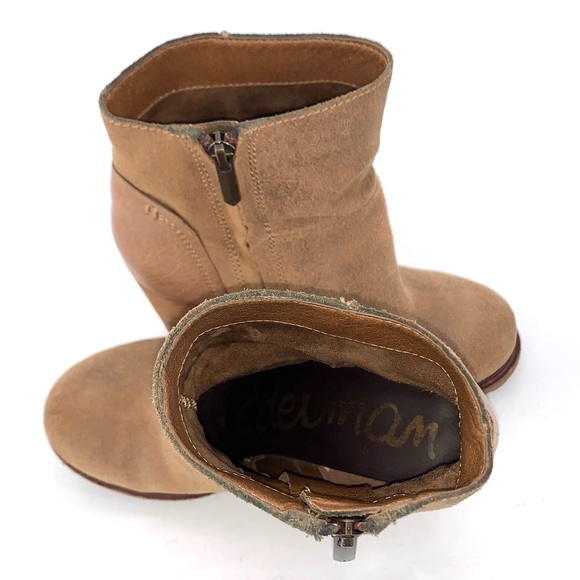 Sam Edelman Franklin Leather and Suede Heeled Ankle Boot In Whiskey Size 6 - Picture 7 of 12